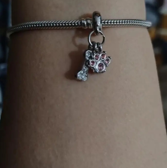 Fashion Pink Craftsmanship Inlaid Rhinestone Cute Paw Print Bone Pendant - Picture 6 of 7